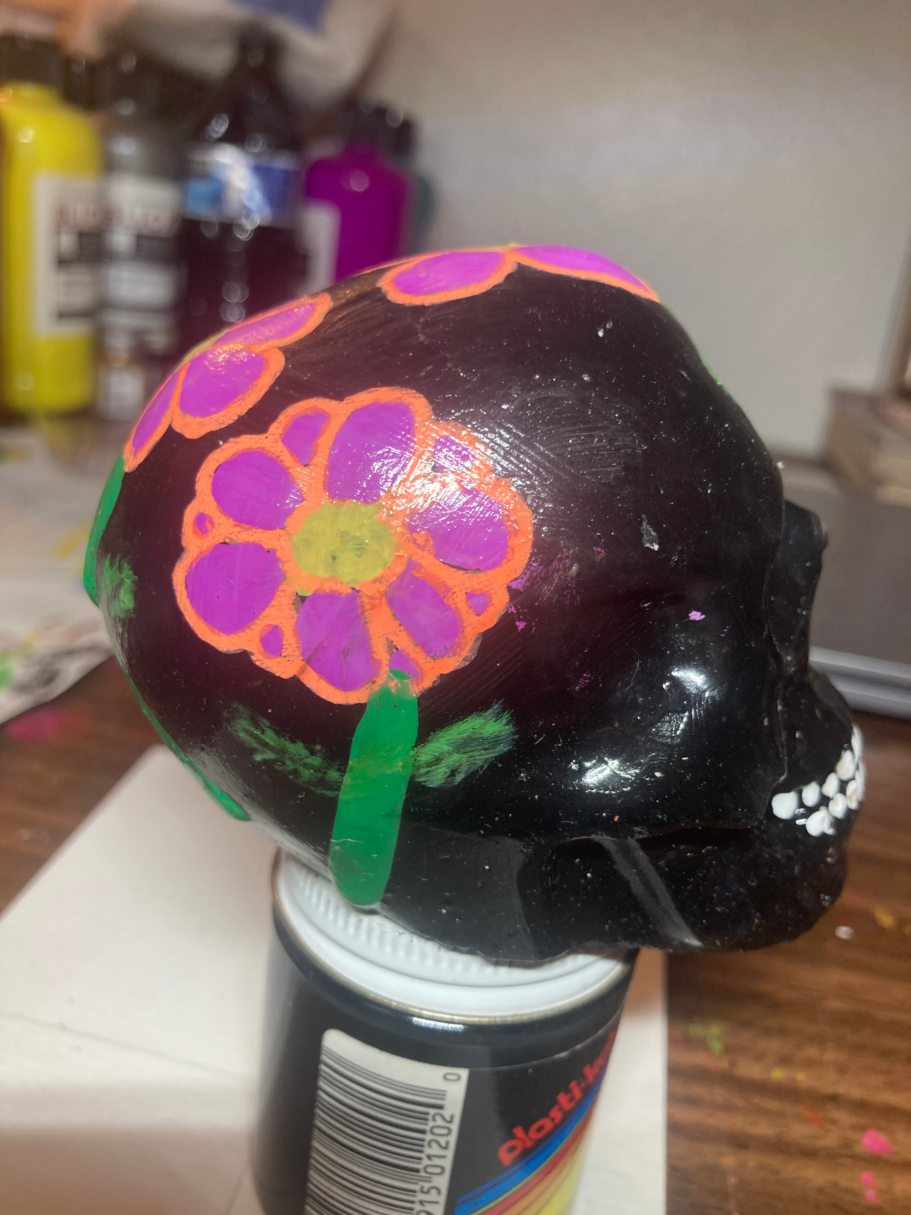 Gloss Black Concrete Skull Sculpture S3
