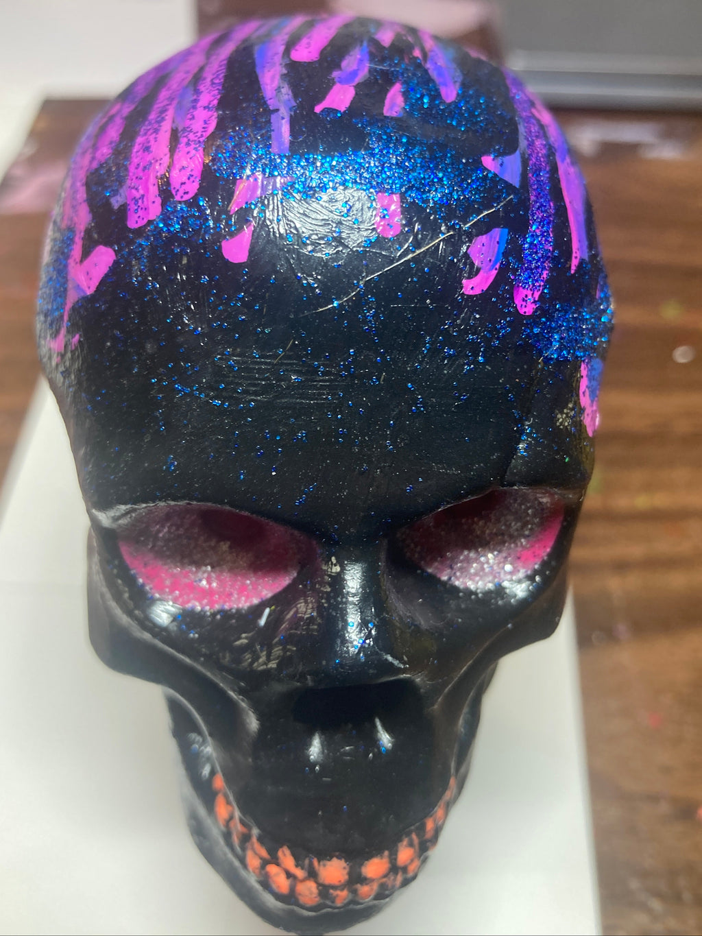 Gloss Black Concrete Skull Sculpture S8