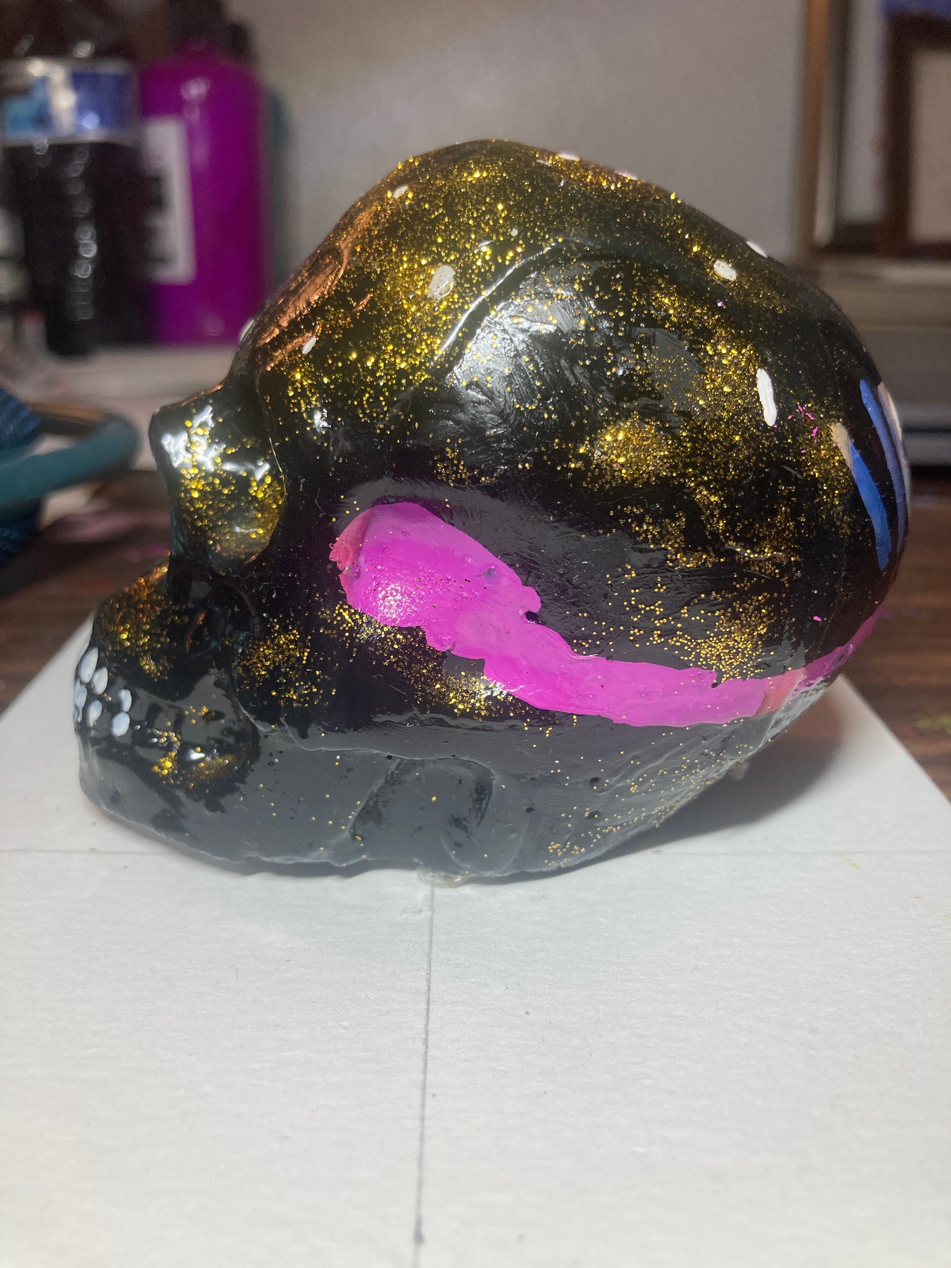Gloss Black Concrete Skull Sculpture S2