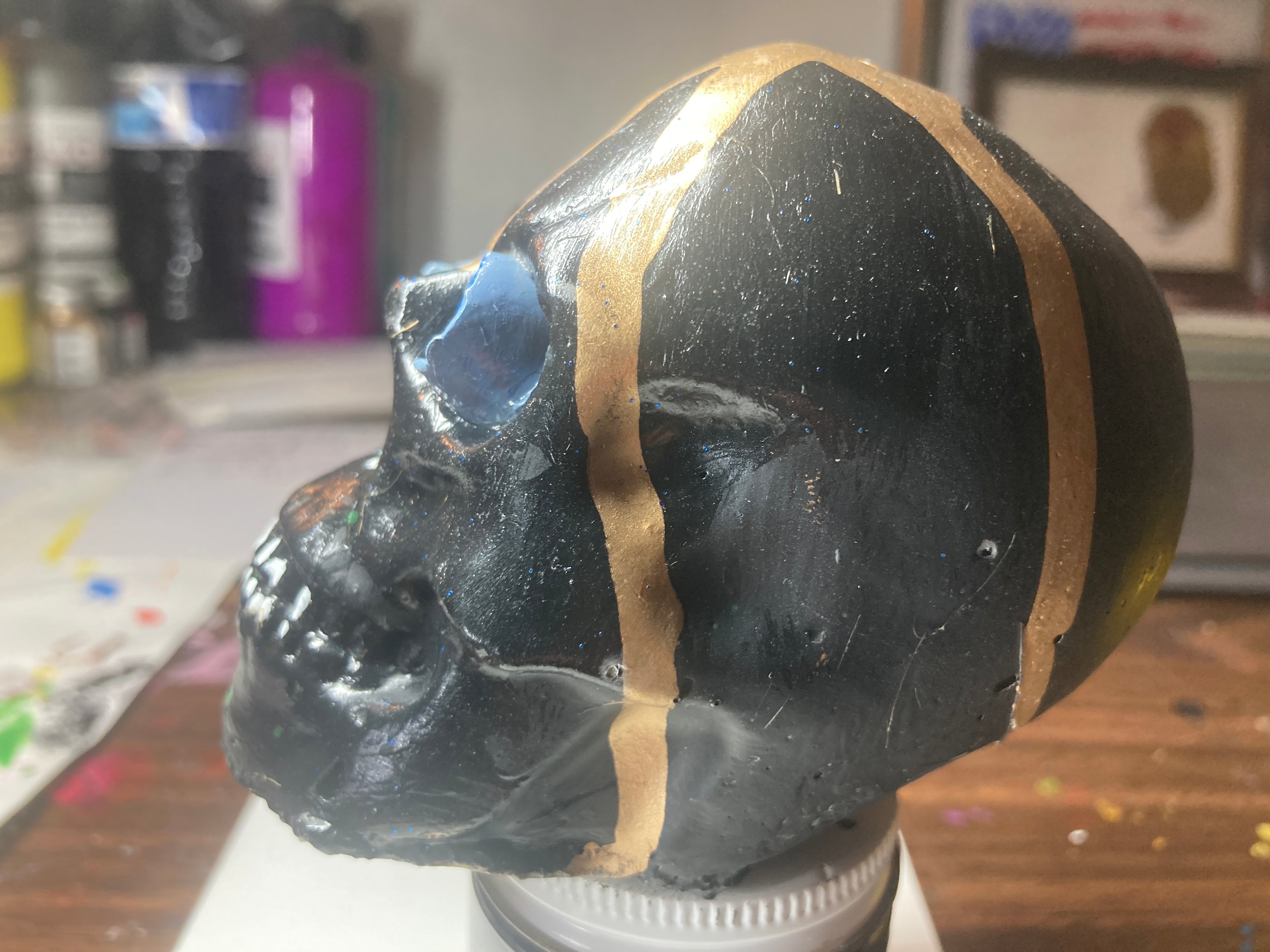 Gloss Black Concrete Skull Sculpture S7