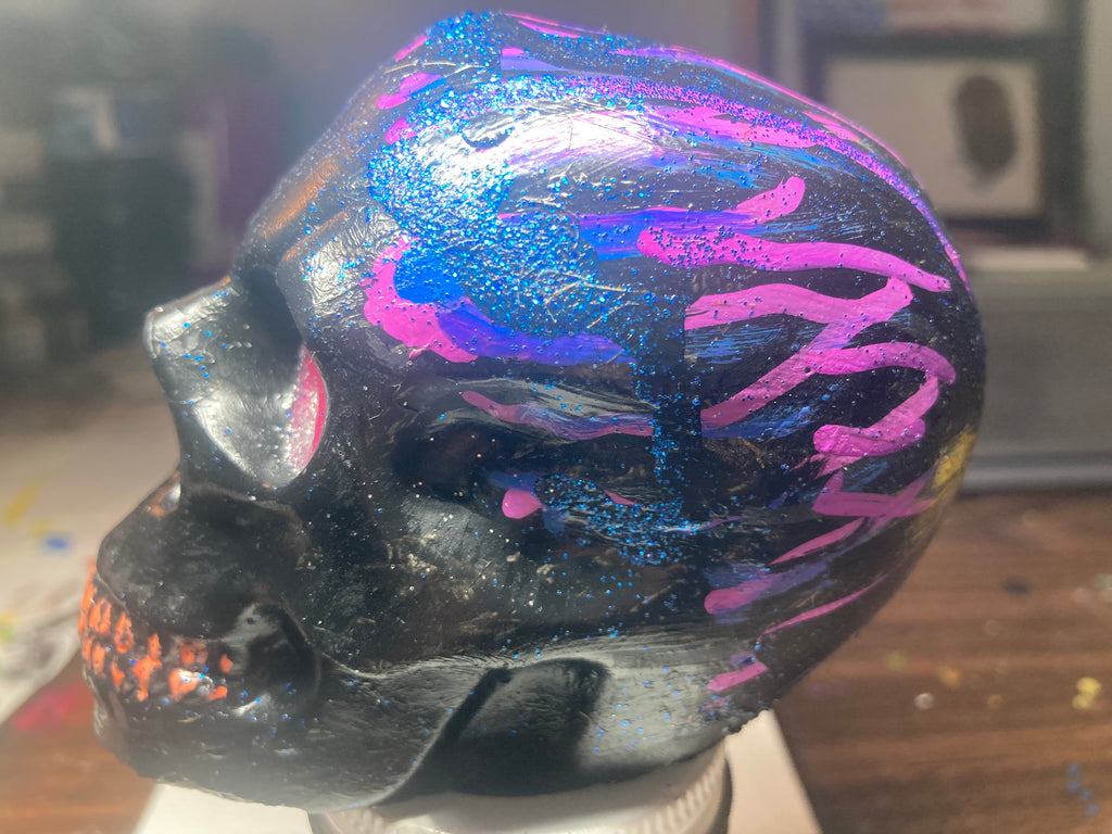 Gloss Black Concrete Skull Sculpture S8