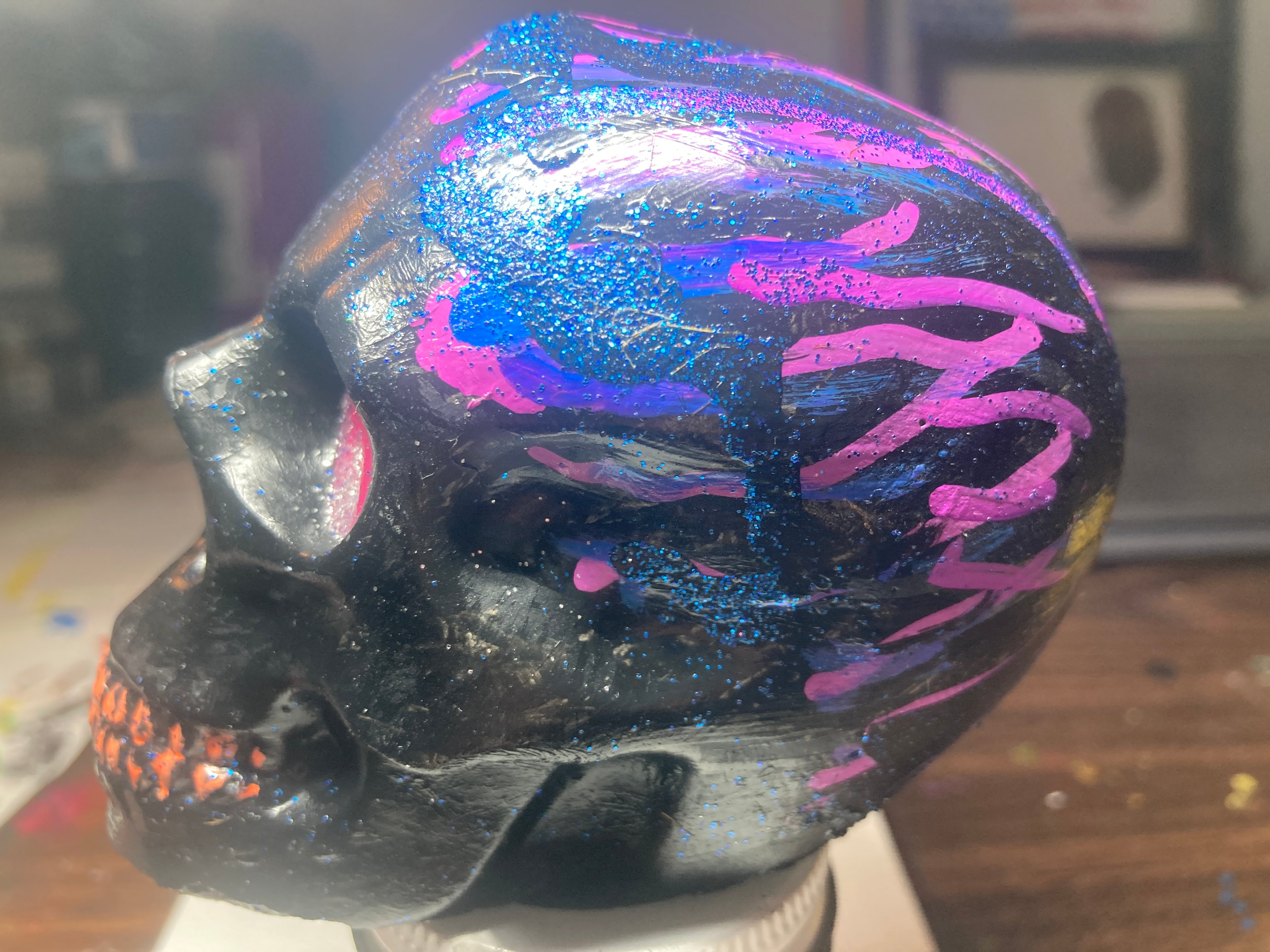 Gloss Black Concrete Skull Sculpture S8