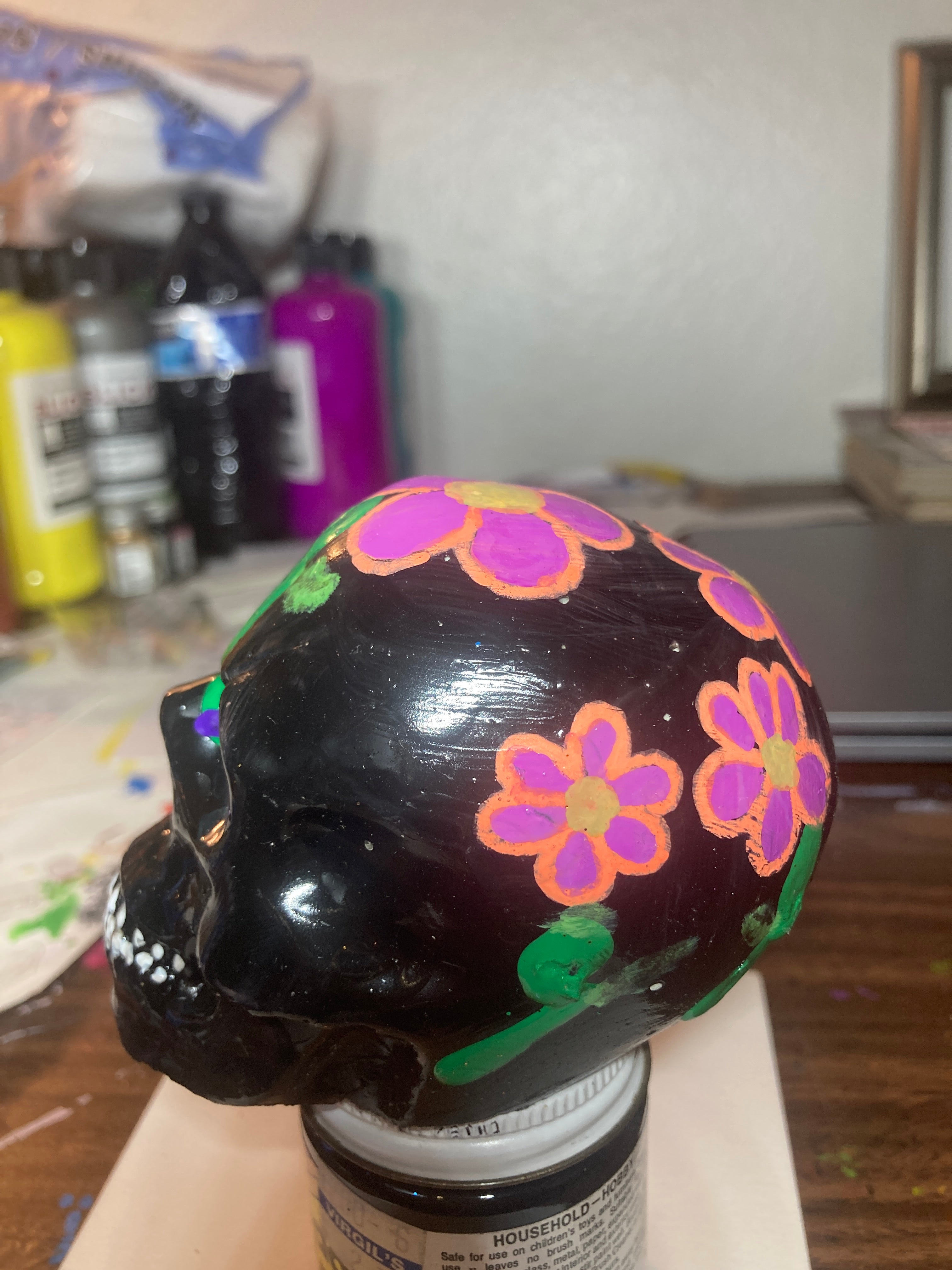 Gloss Black Concrete Skull Sculpture S3