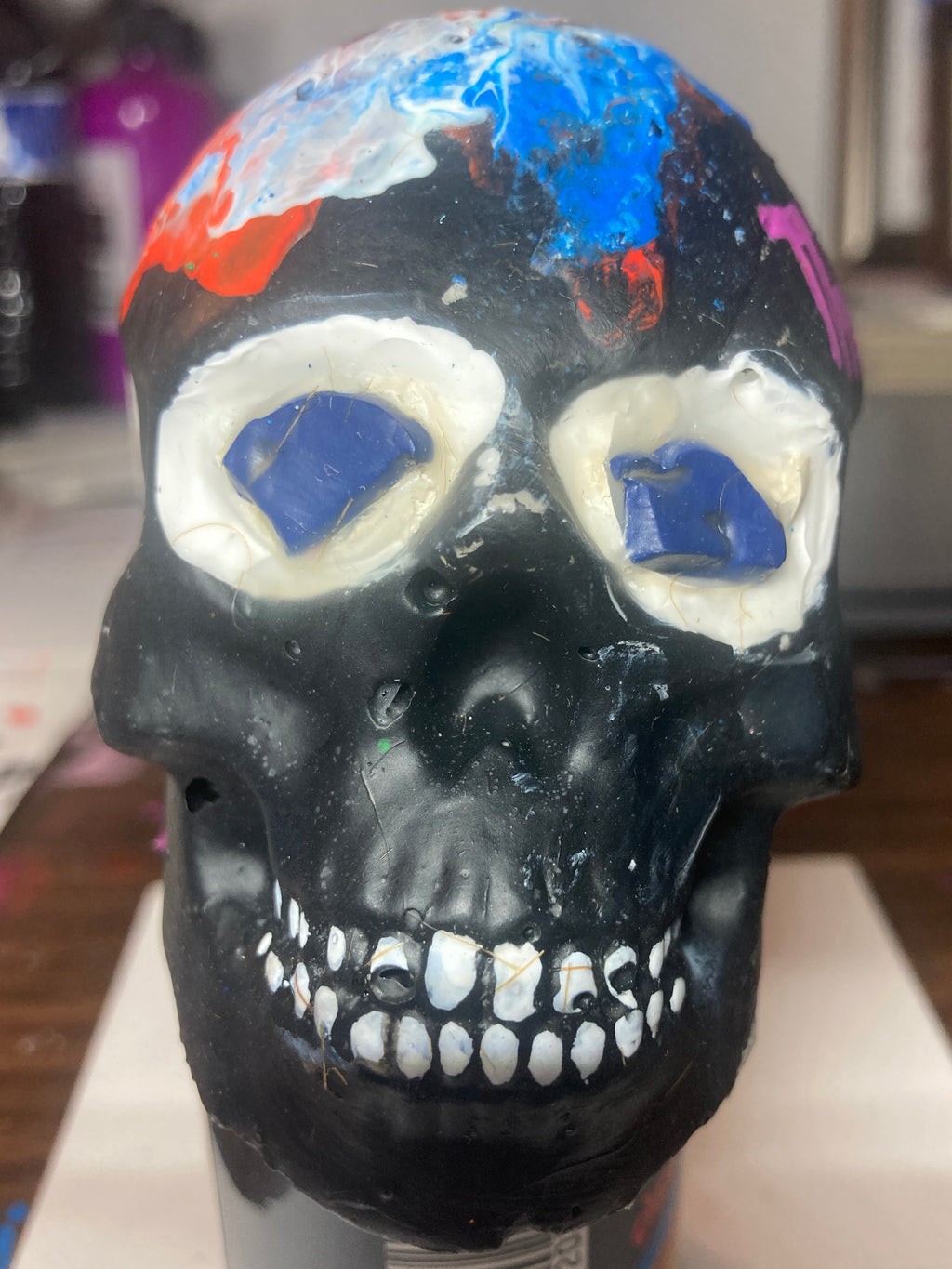 Gloss Black Concrete Skull Sculpture S4 (The Watcher)