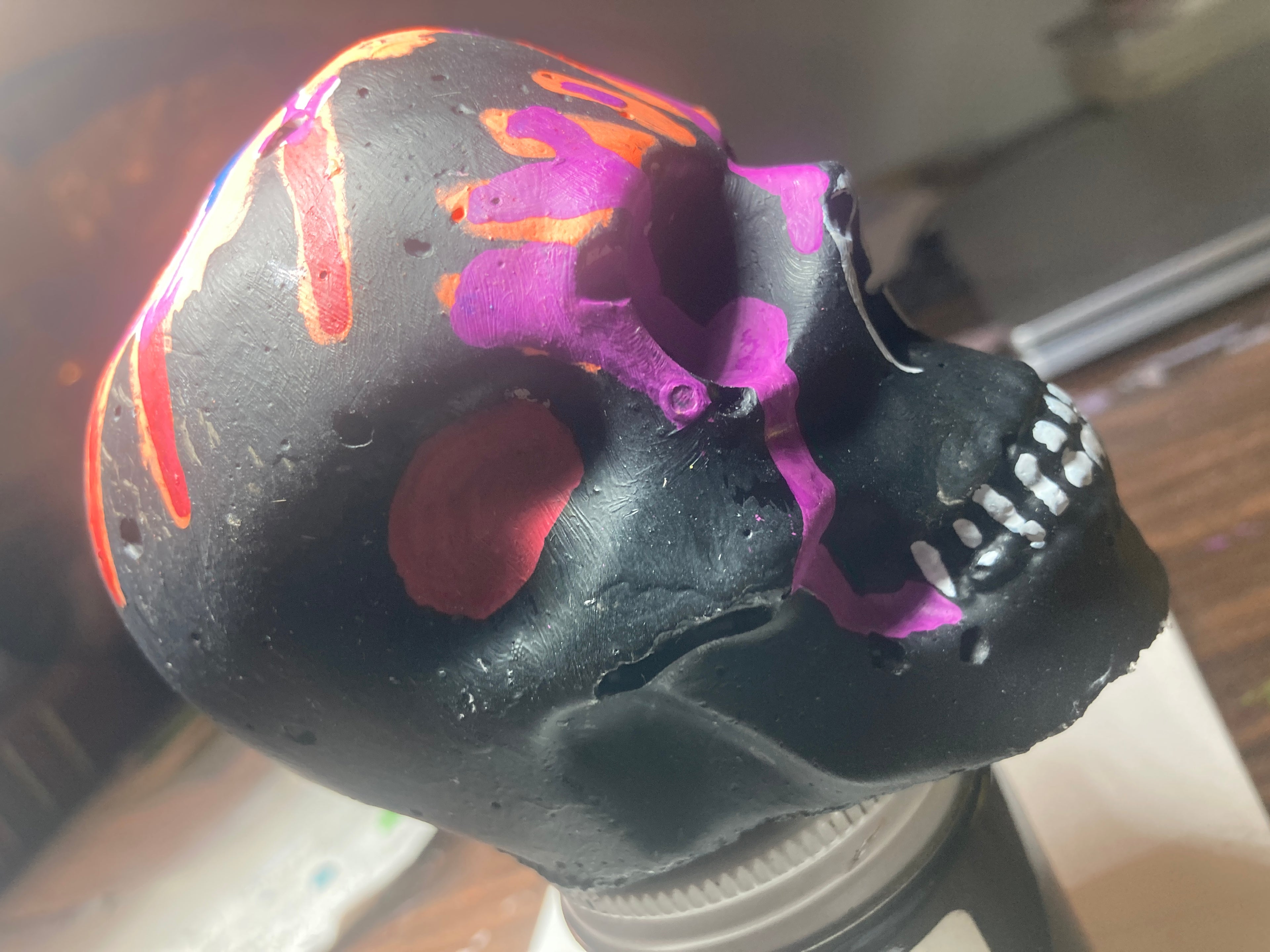 Gloss Black Concrete Skull Sculpture S6