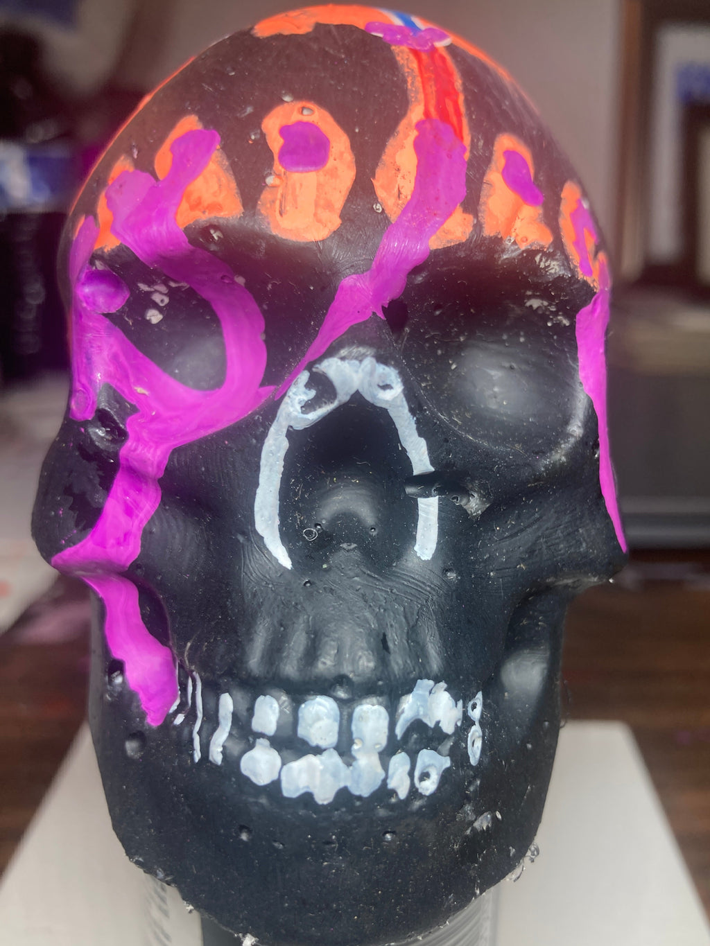 Gloss Black Concrete Skull Sculpture S6