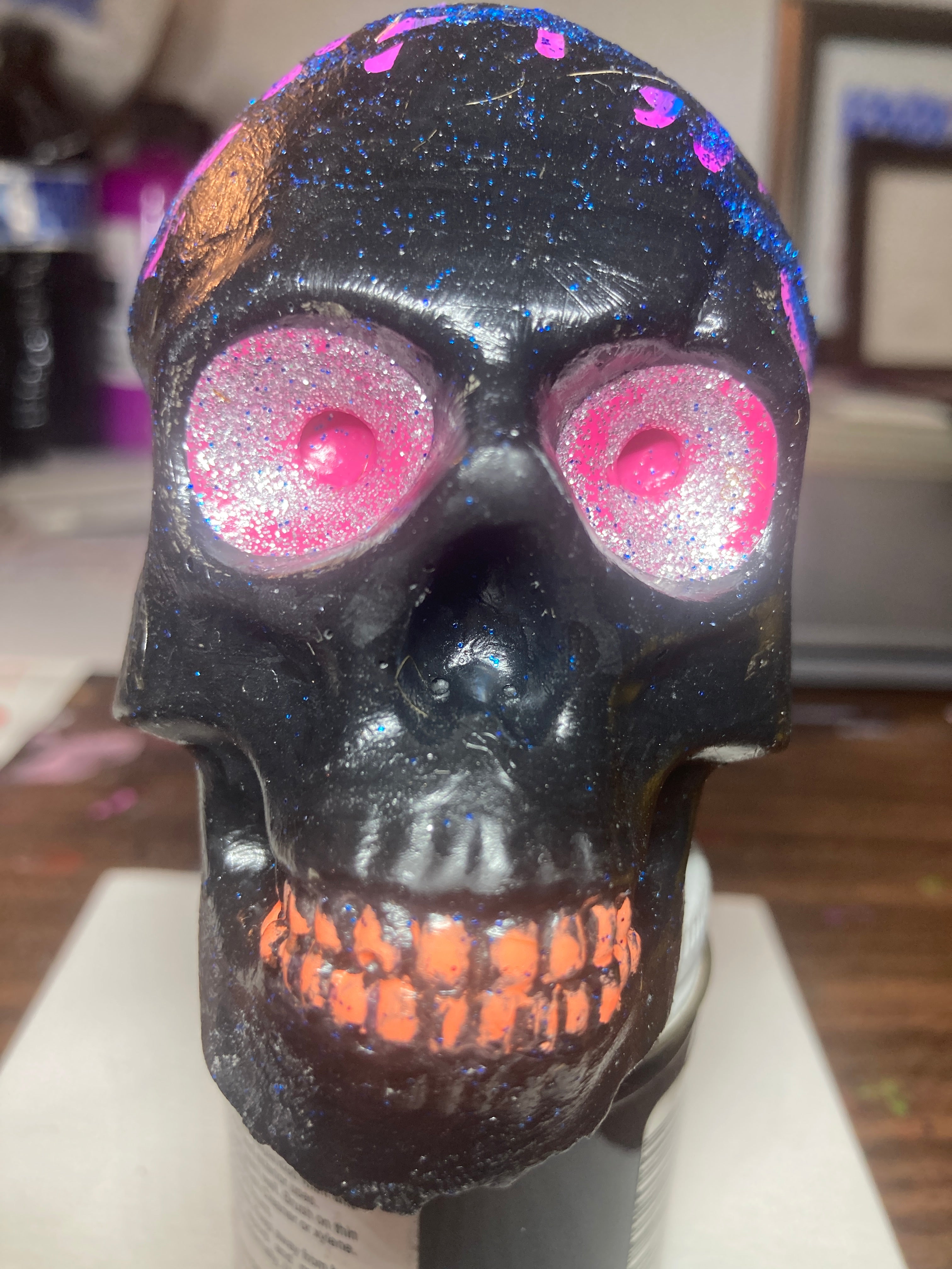 Gloss Black Concrete Skull Sculpture S8