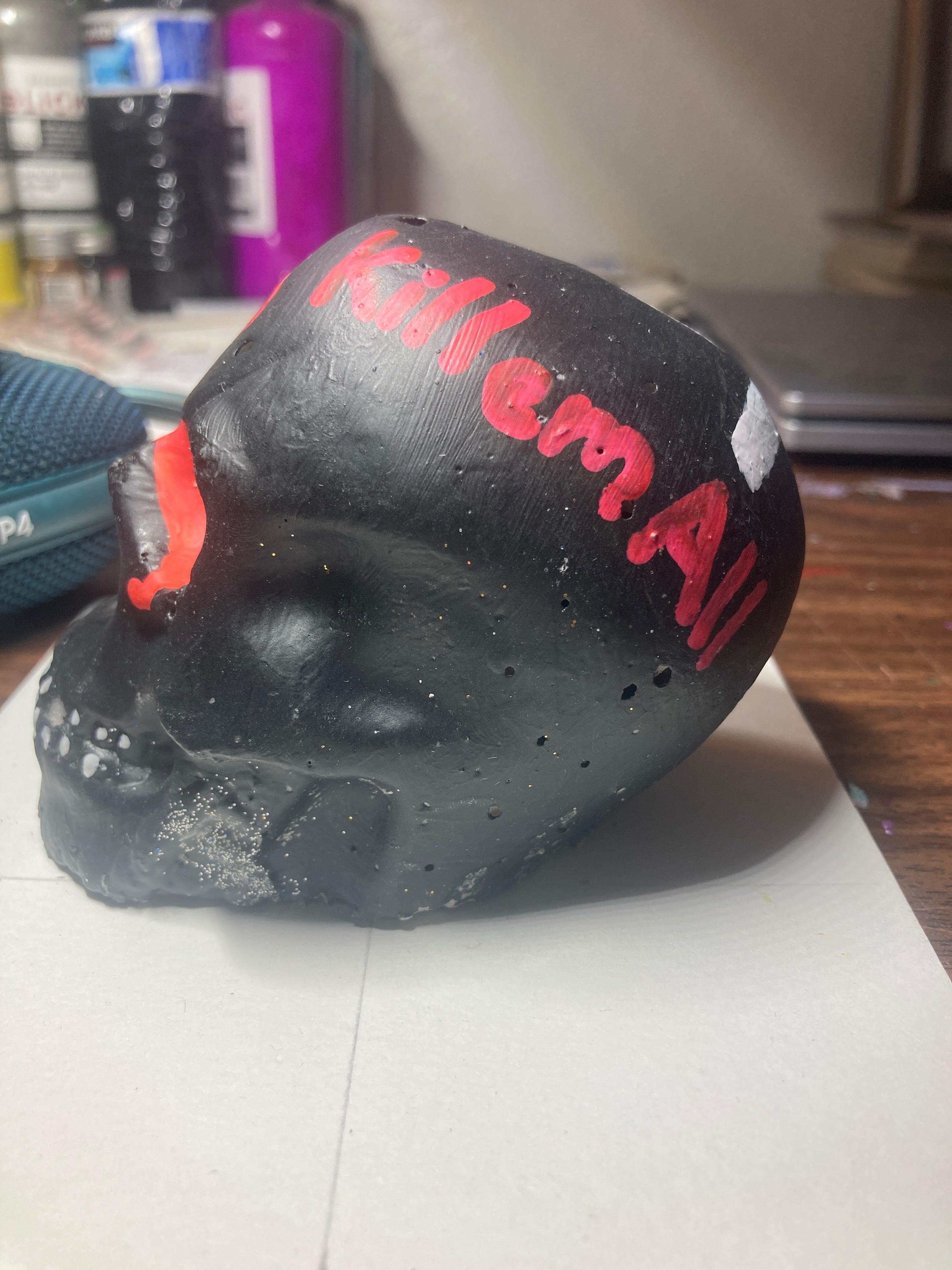 Gloss Black Concrete Skull Sculpture S1