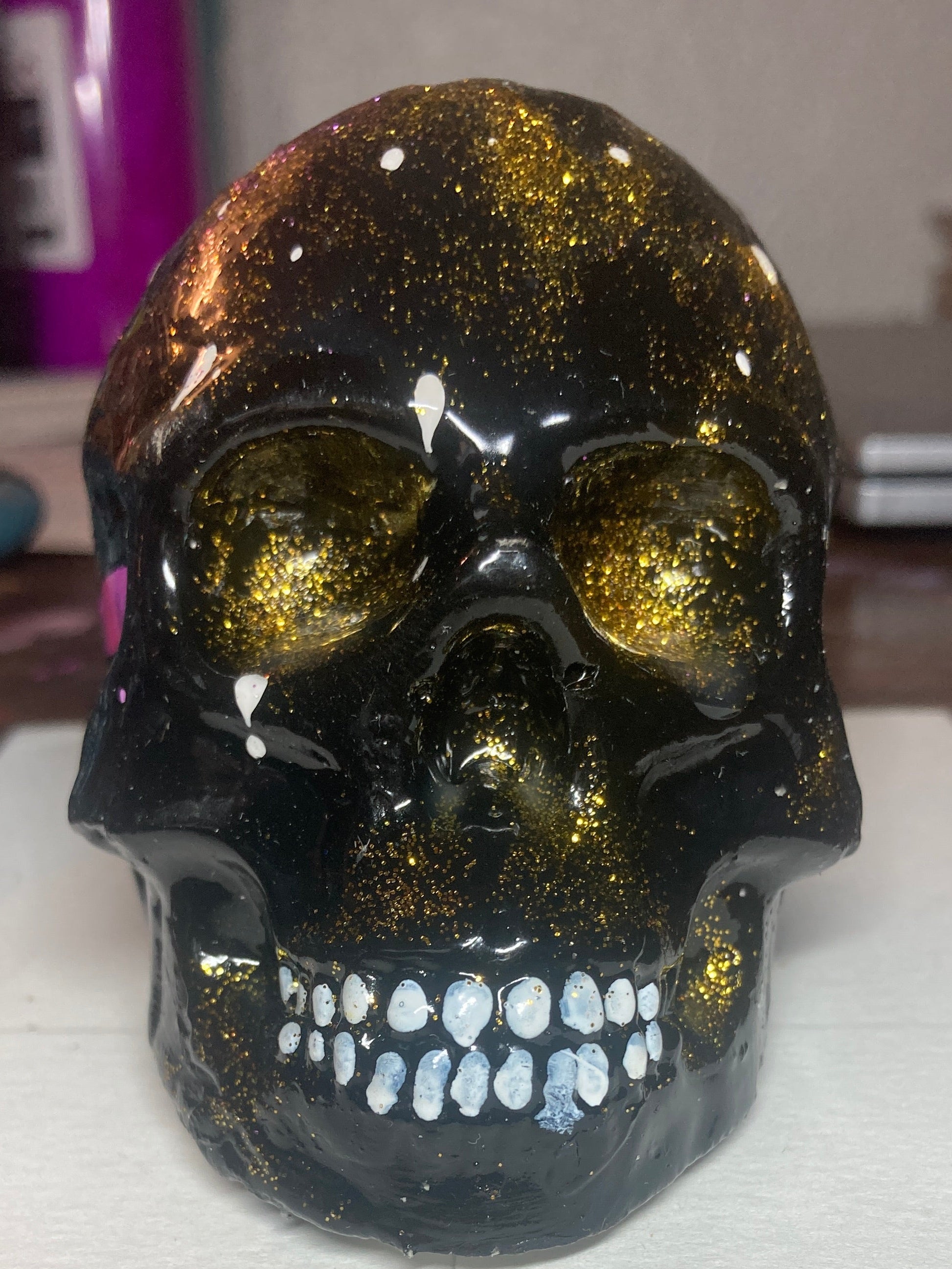 Gloss Black Concrete Skull Sculpture S2