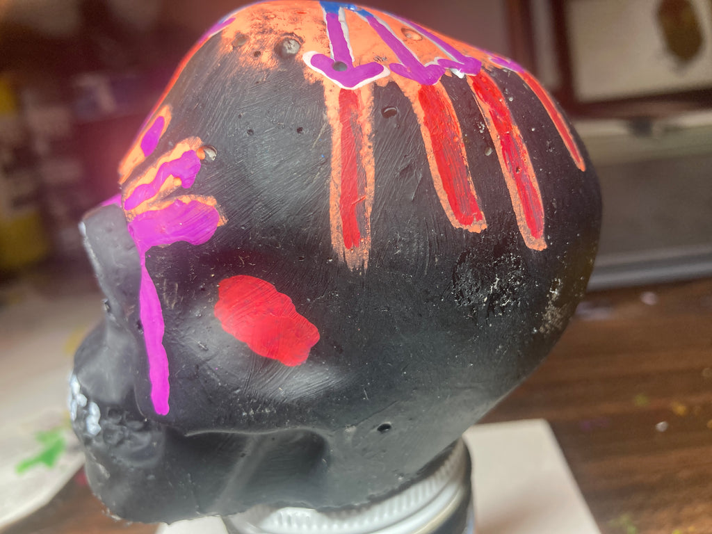 Gloss Black Concrete Skull Sculpture S6