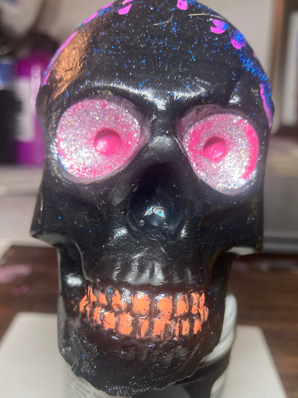 Gloss Black Concrete Skull Sculpture S8