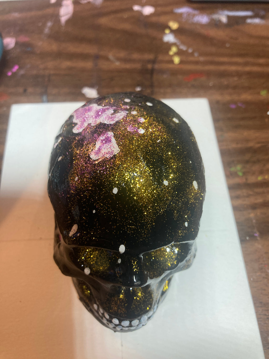 Gloss Black Concrete Skull Sculpture S2