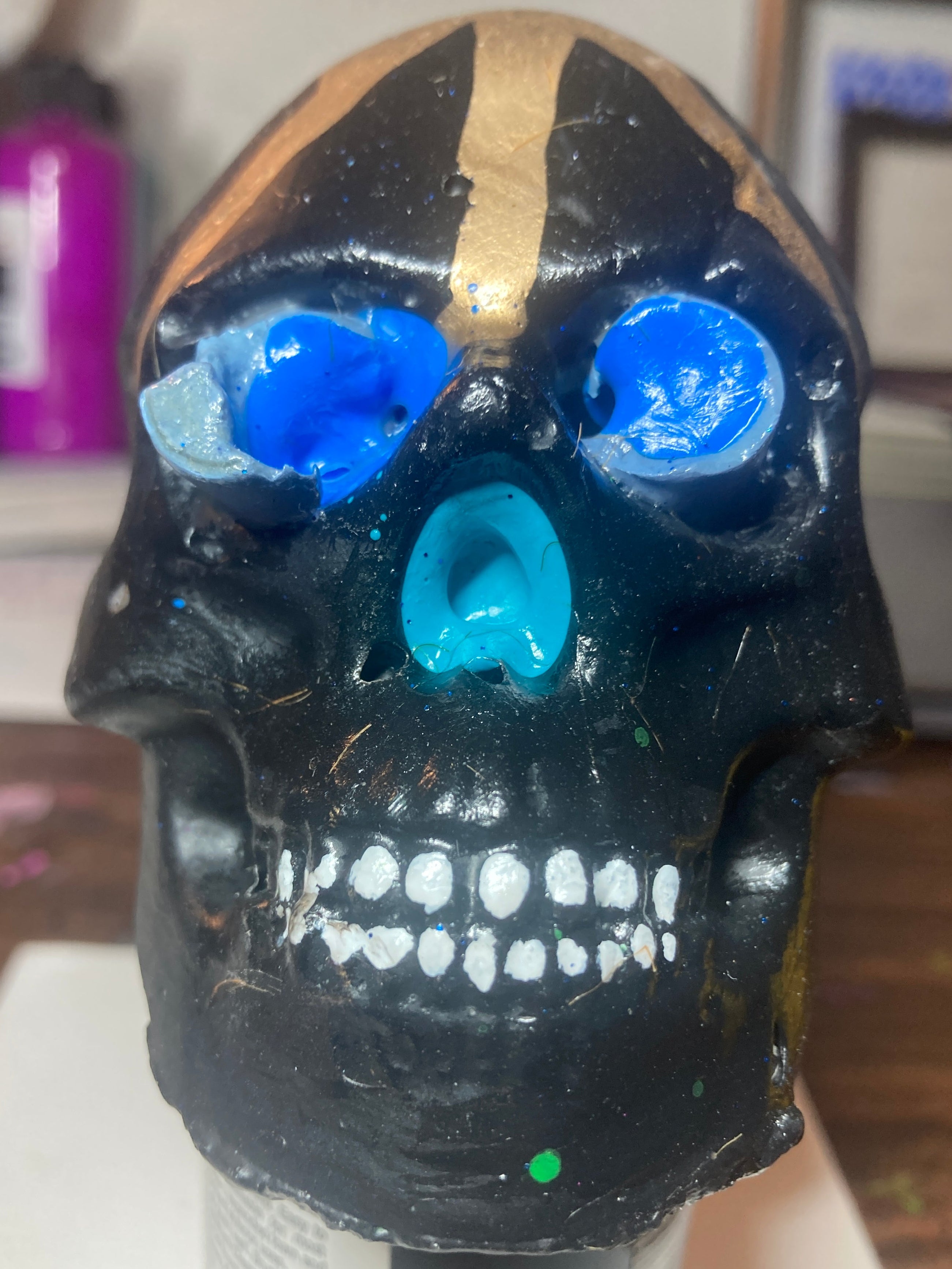 Gloss Black Concrete Skull Sculpture S7