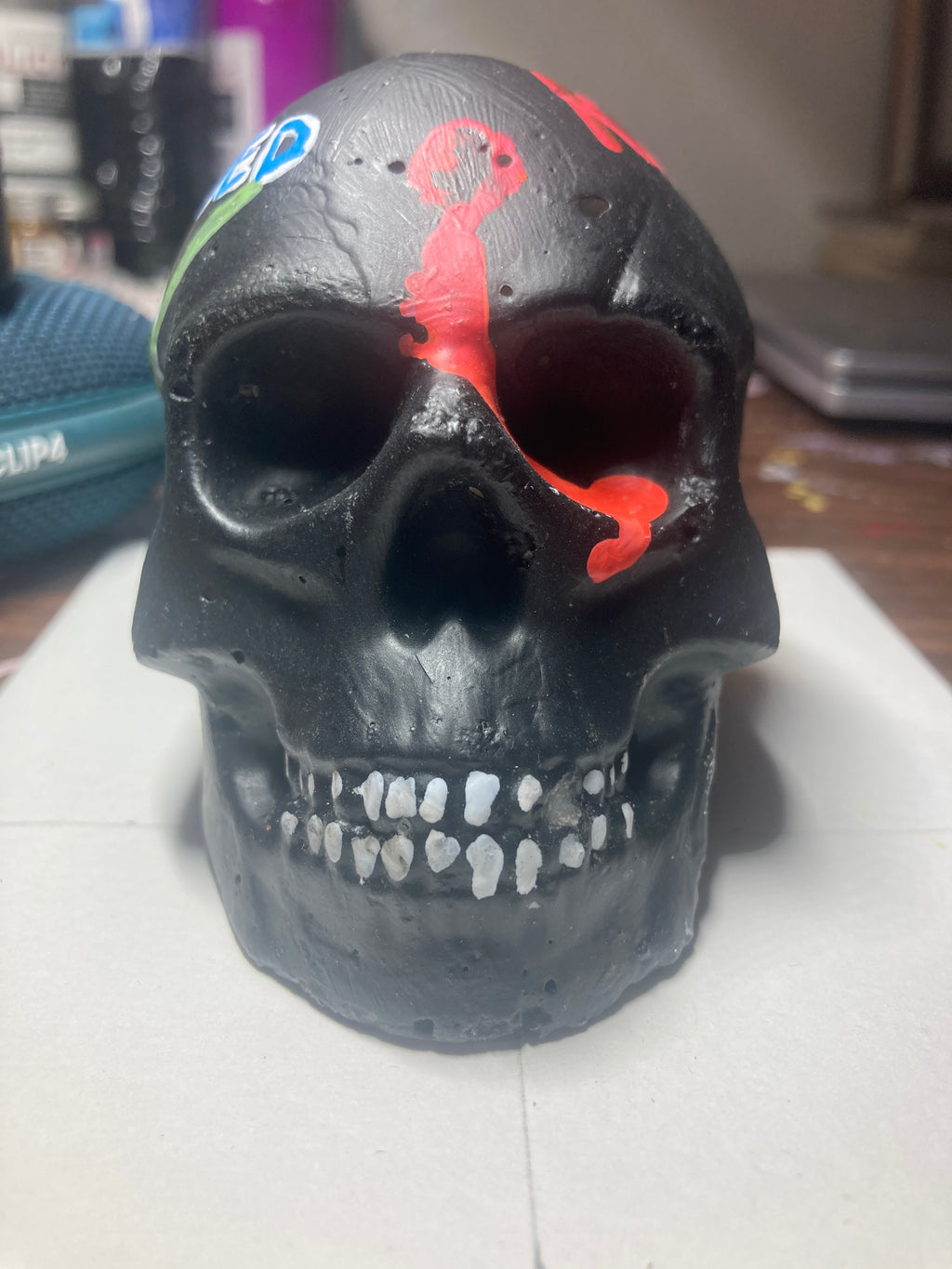 Gloss Black Concrete Skull Sculpture S1