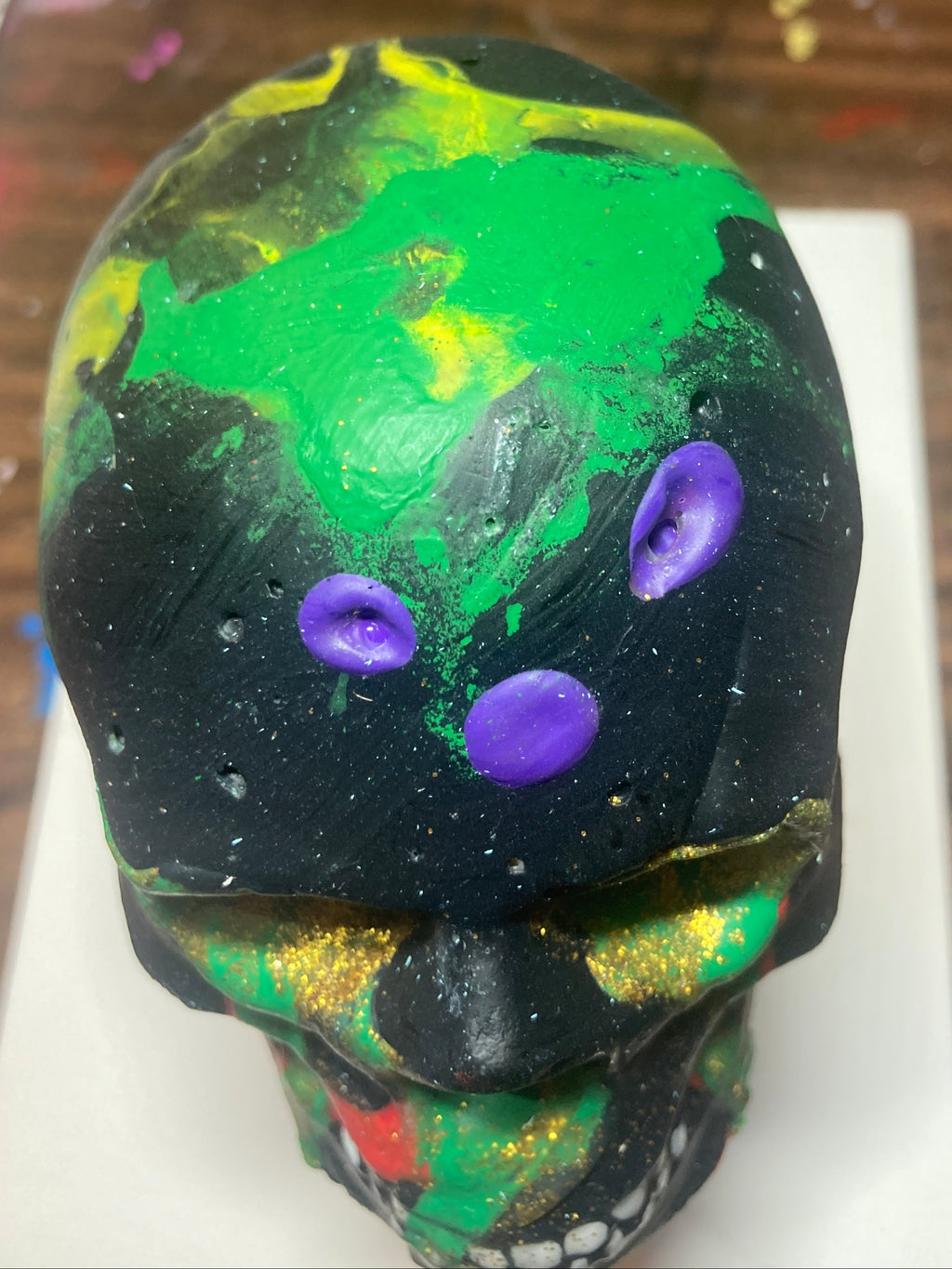 Gloss Black Concrete Skull Sculpture S5