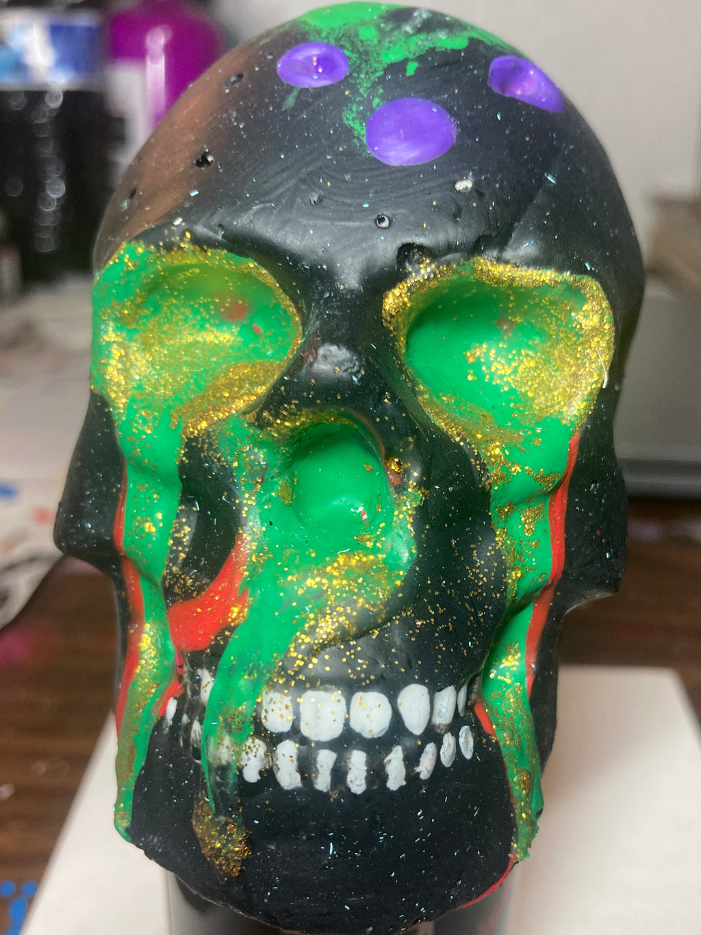 Gloss Black Concrete Skull Sculpture S5