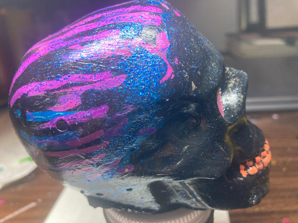 Gloss Black Concrete Skull Sculpture S8