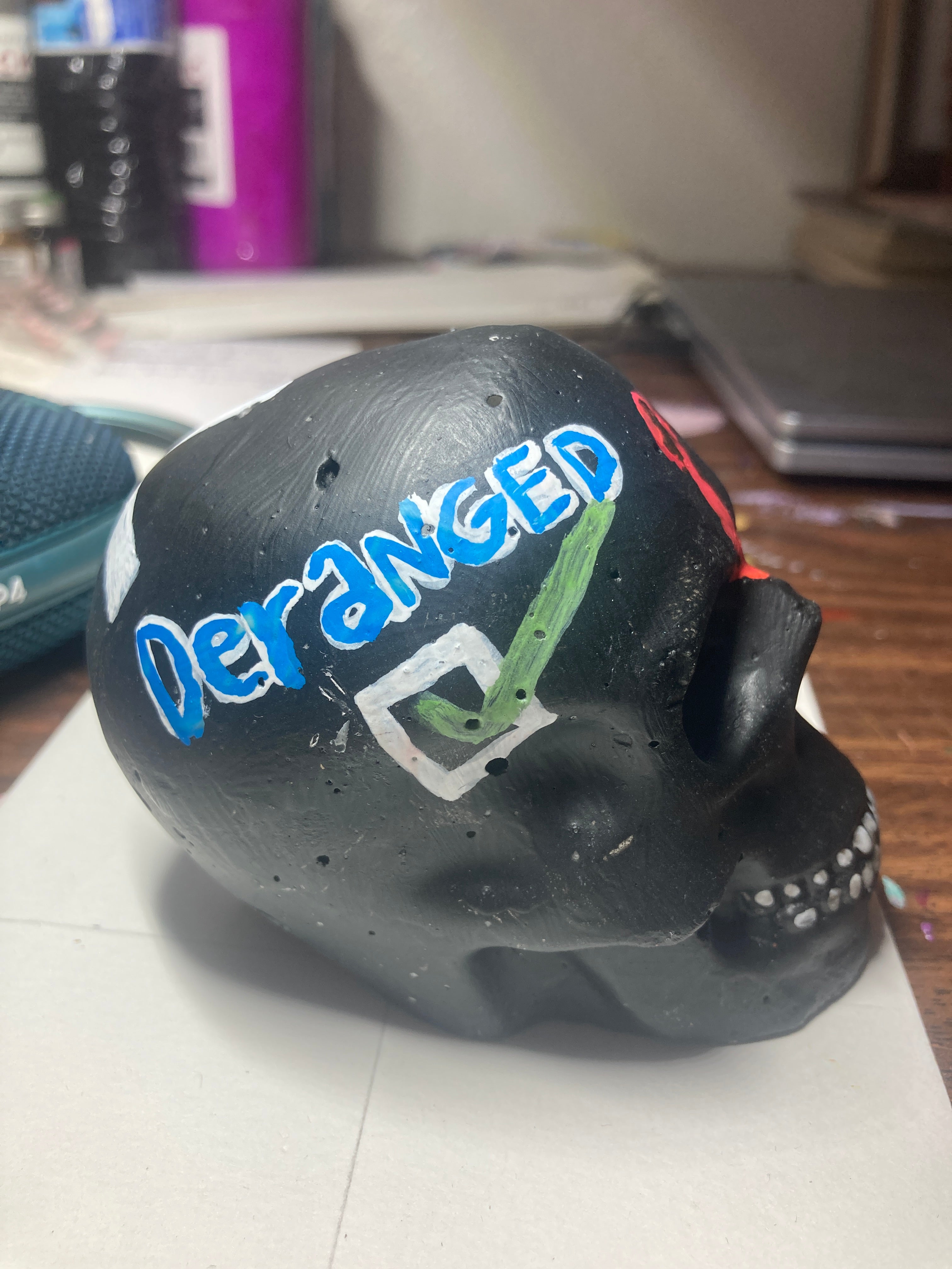 Gloss Black Concrete Skull Sculpture S1