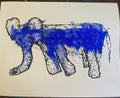 Blue Elephant Silkscreened Print on watercolor paper
