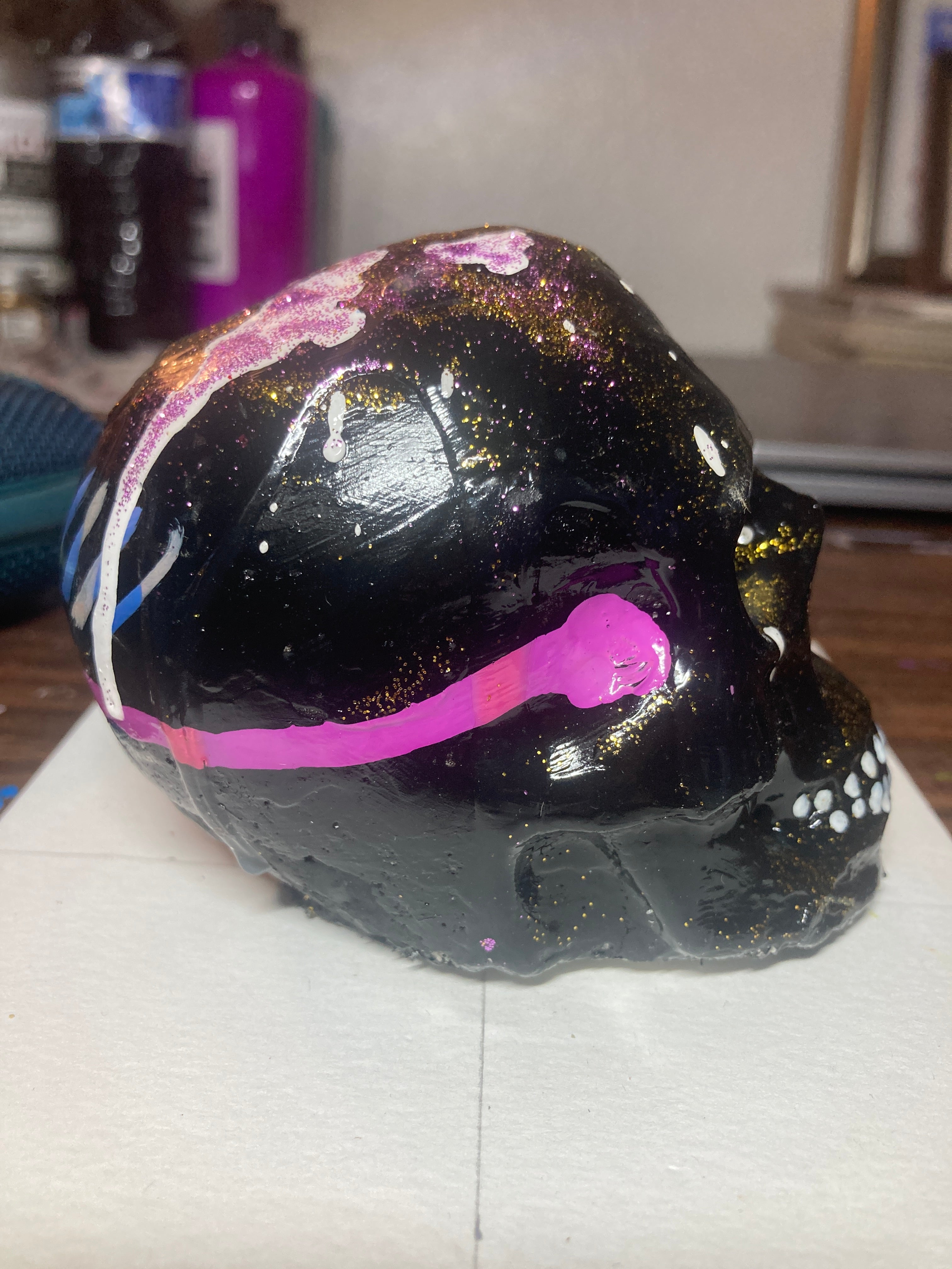 Gloss Black Concrete Skull Sculpture S2