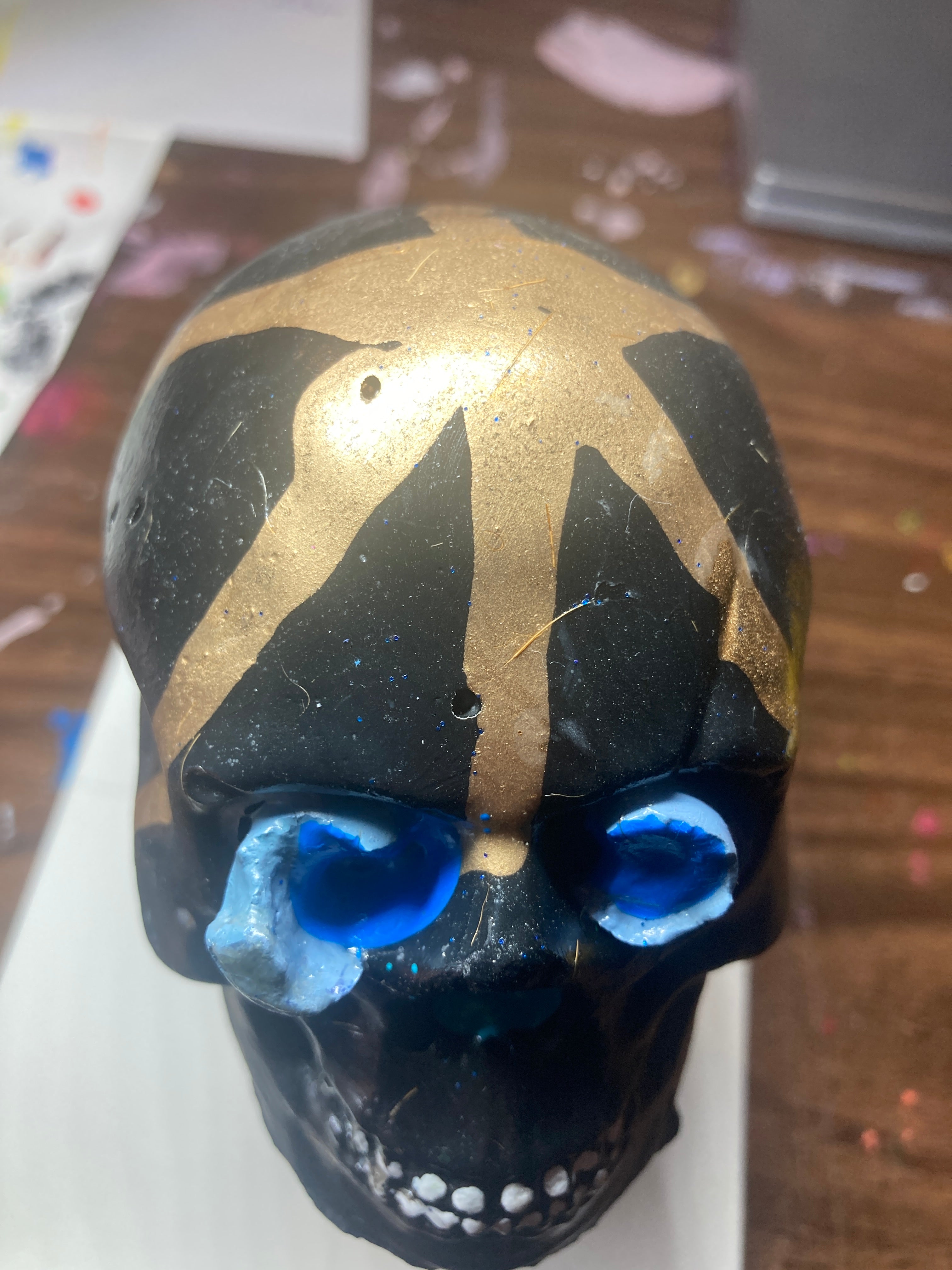 Gloss Black Concrete Skull Sculpture S7