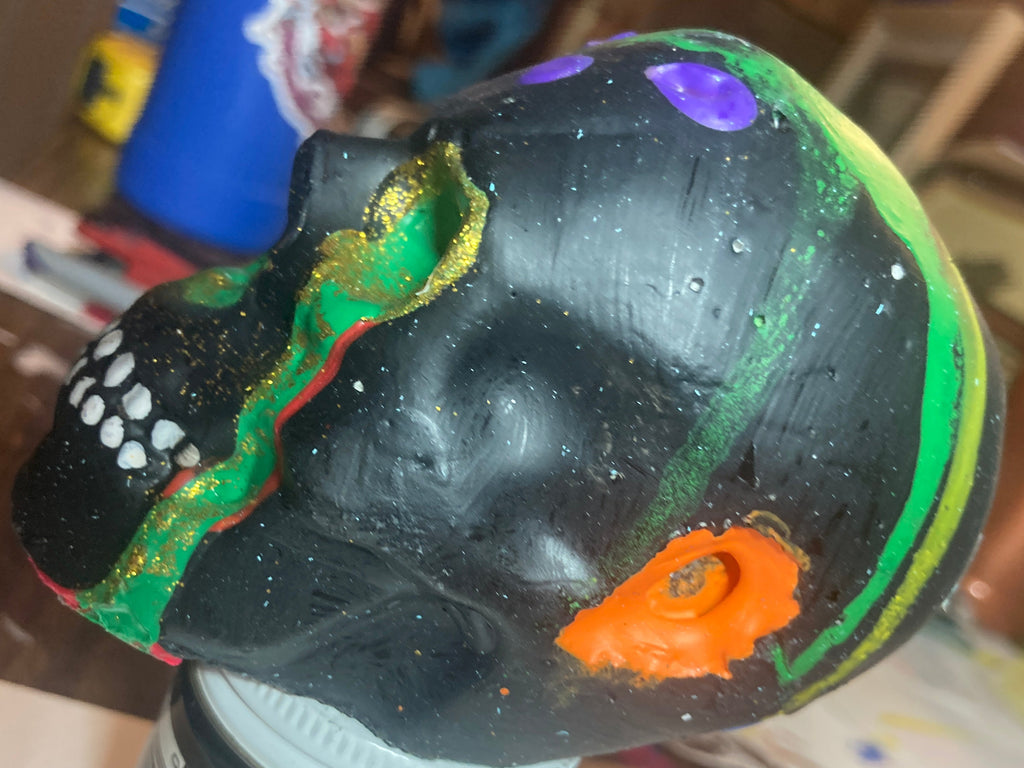 Gloss Black Concrete Skull Sculpture S5