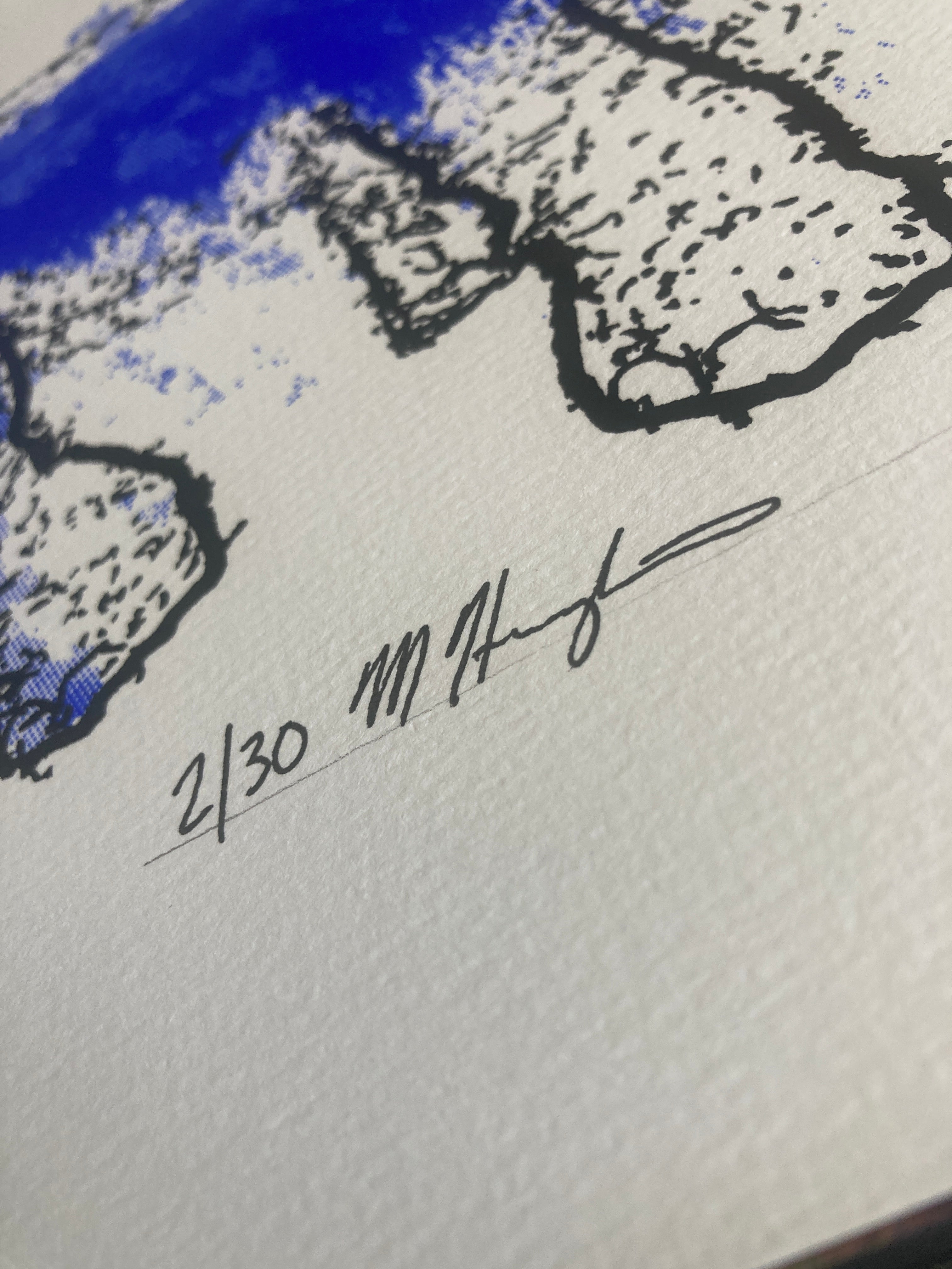 Blue Elephant Silkscreened Print on watercolor paper