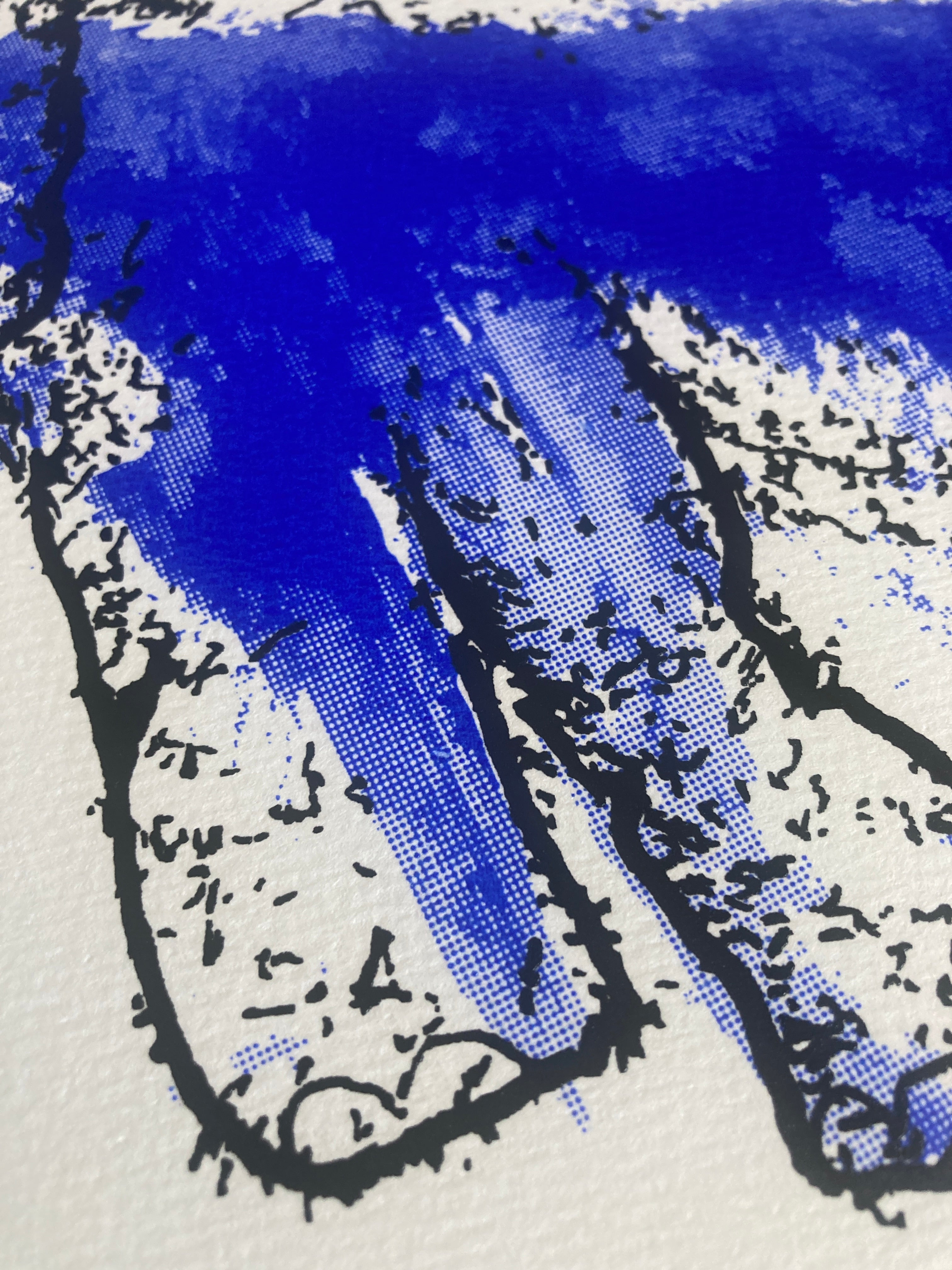 Blue Elephant Silkscreened Print on watercolor paper