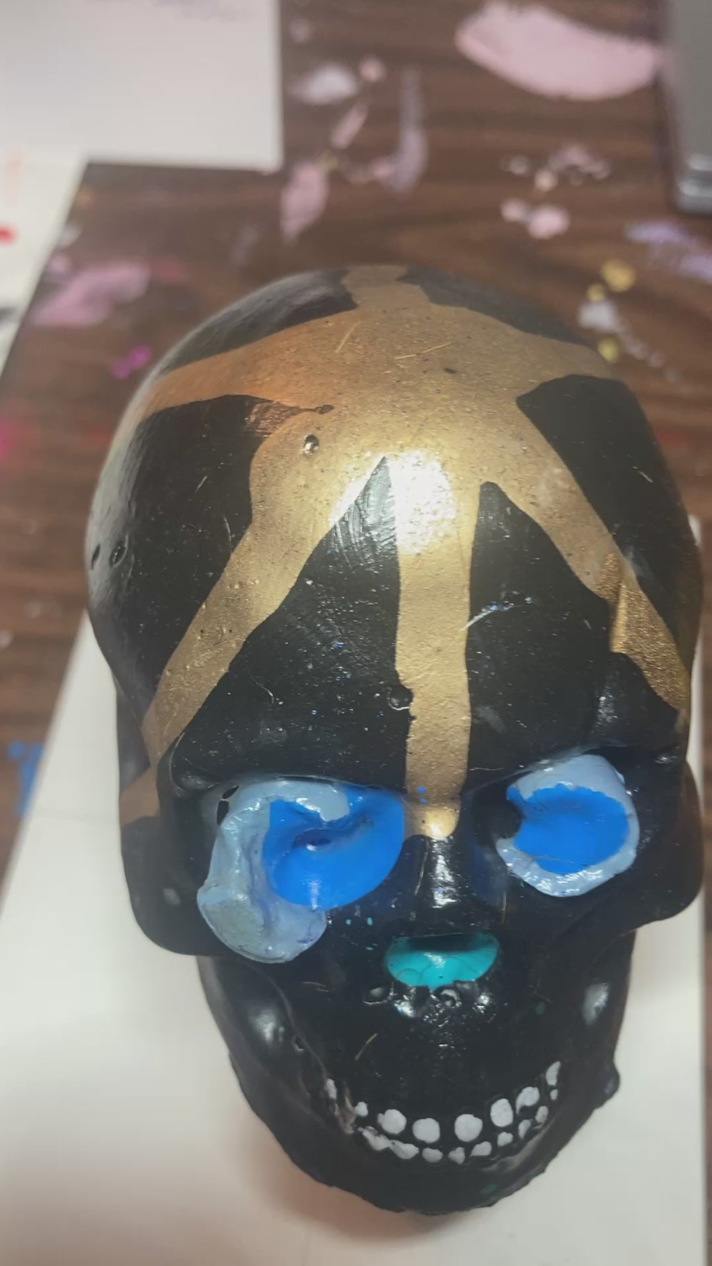Gloss Black Concrete Skull Sculpture S7