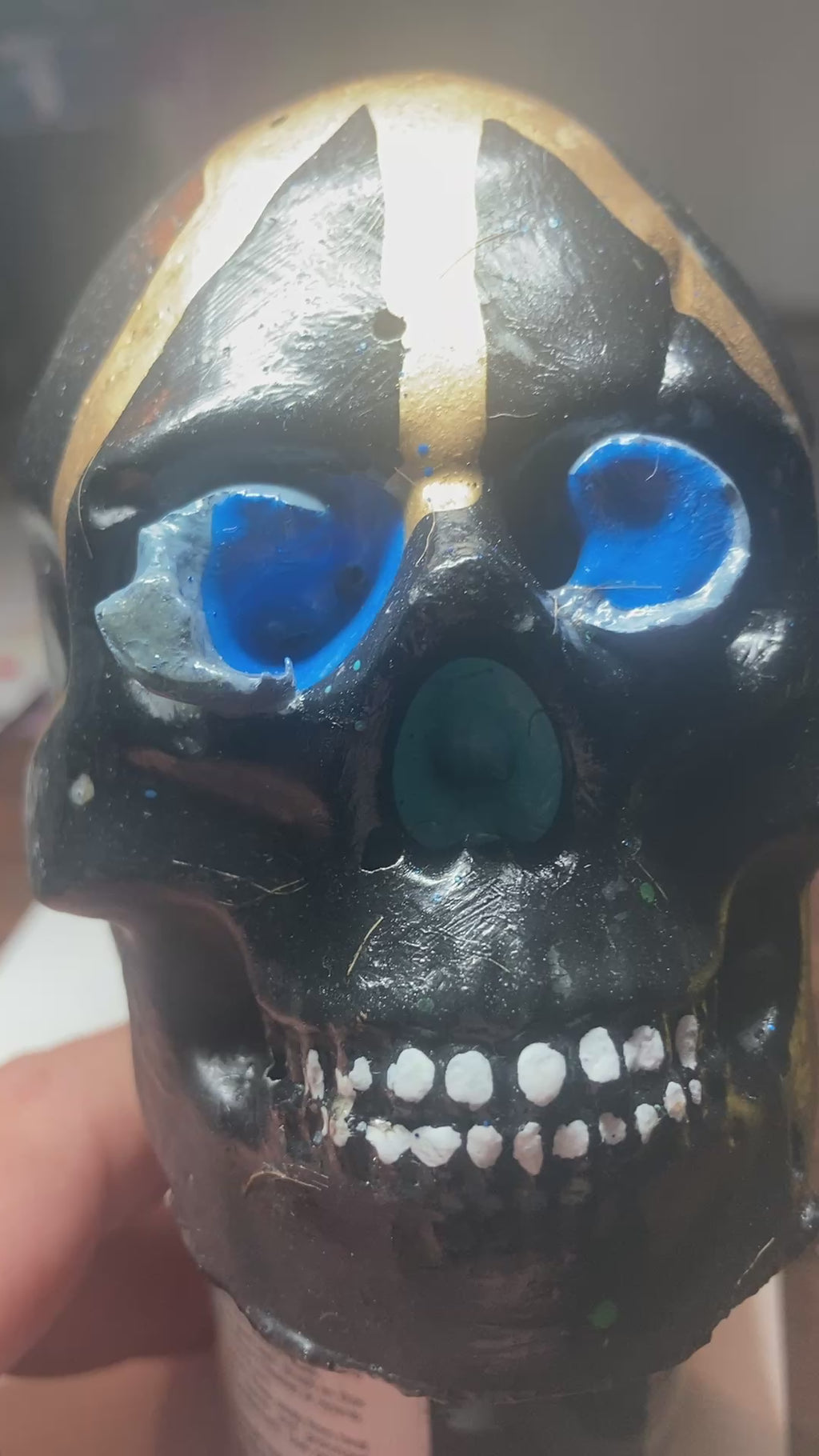 Gloss Black Concrete Skull Sculpture S7
