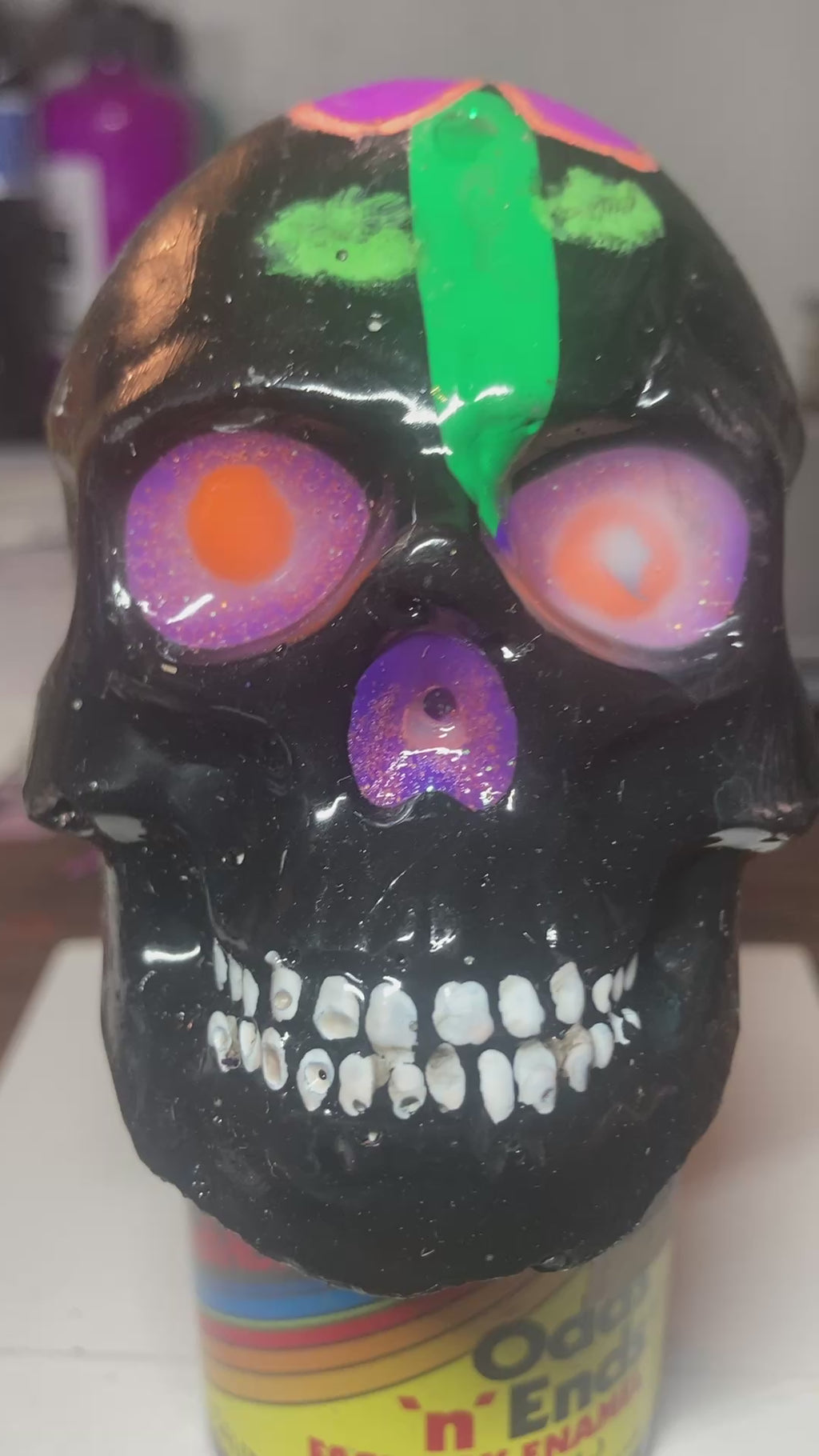 Gloss Black Concrete Skull Sculpture S3