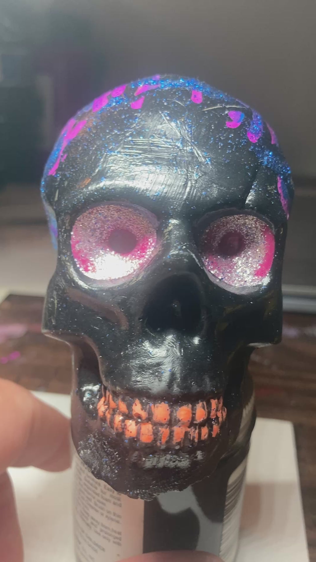 Gloss Black Concrete Skull Sculpture S8