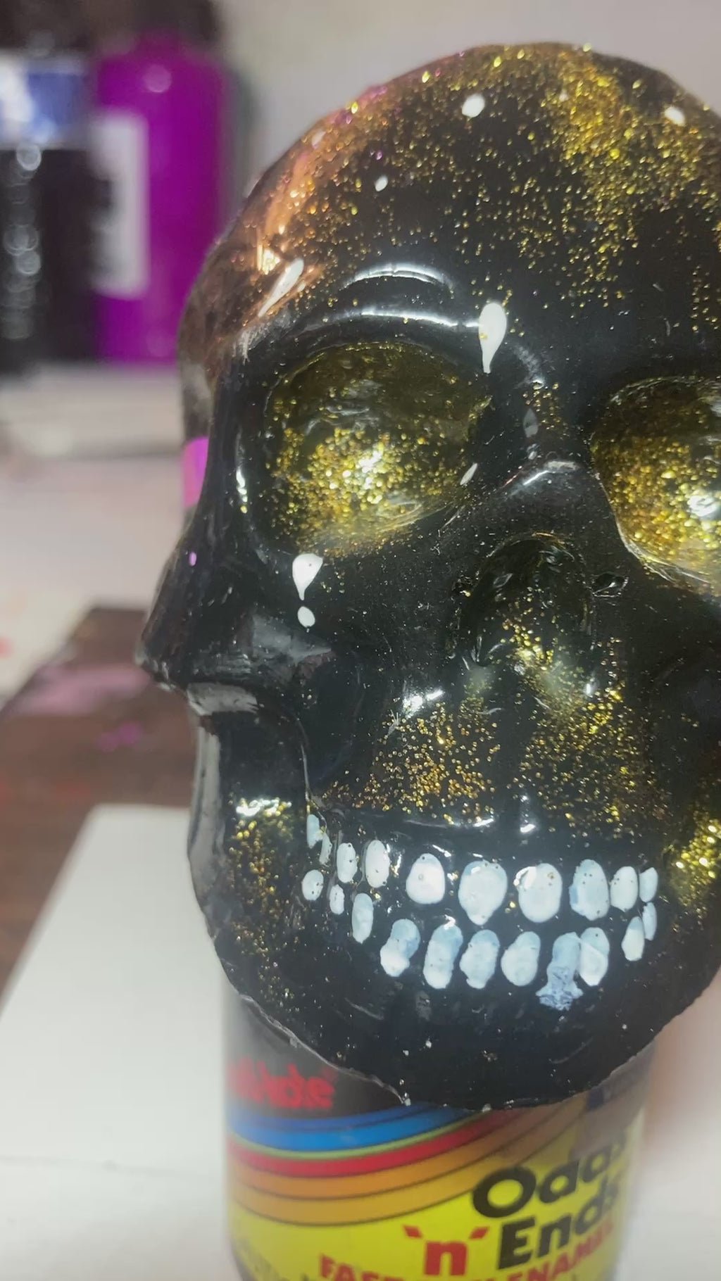 Gloss Black Concrete Skull Sculpture S2