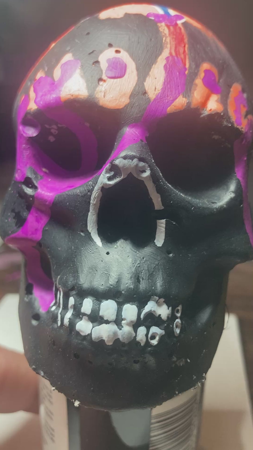 Gloss Black Concrete Skull Sculpture S6