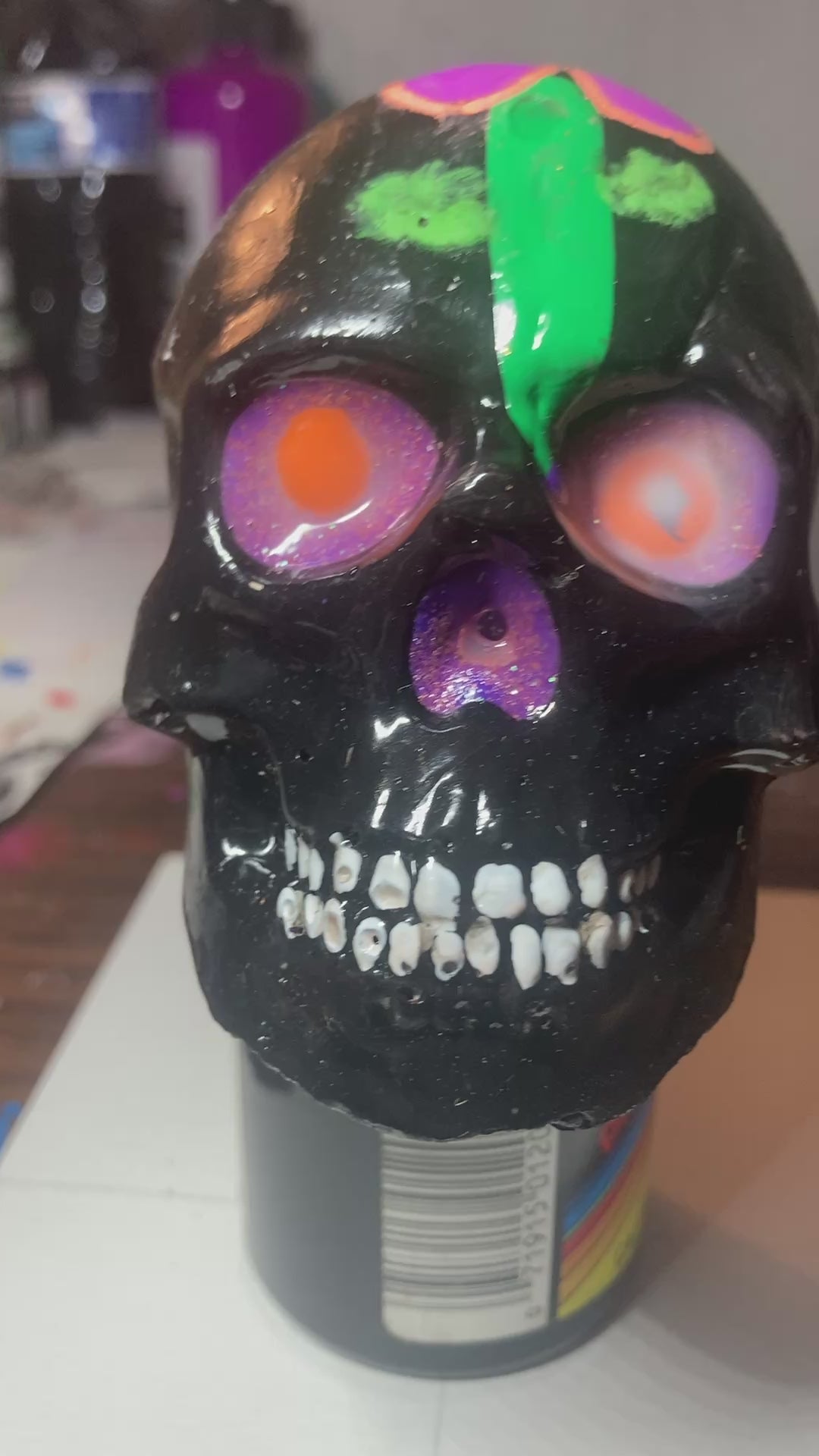 Gloss Black Concrete Skull Sculpture S3