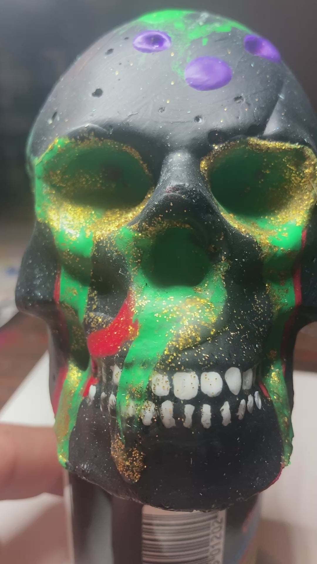Gloss Black Concrete Skull Sculpture S5